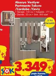 AKASYA VESTİYER PORTMANTO TAKIMI CORDOBA/CEVİZ